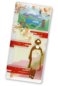 A clear case (ticket holder) featuring a Japanese illustration